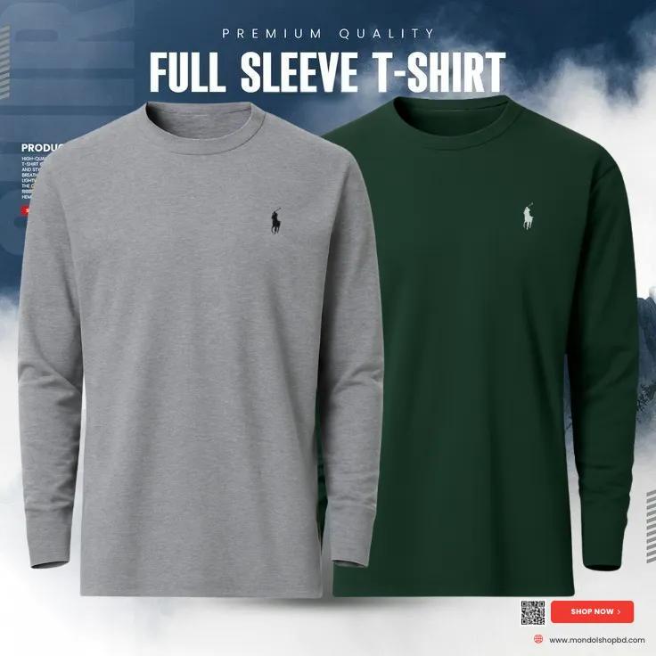 2 Pieces Premium Full Sleeve T-Shirt – Gray & Green