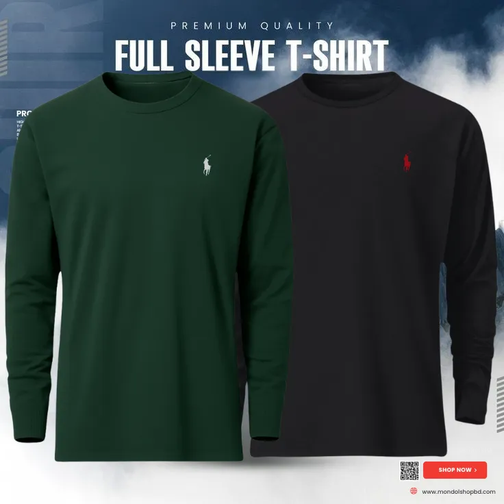 2 Pieces Premium Full Sleeve T-Shirt – Green & Black