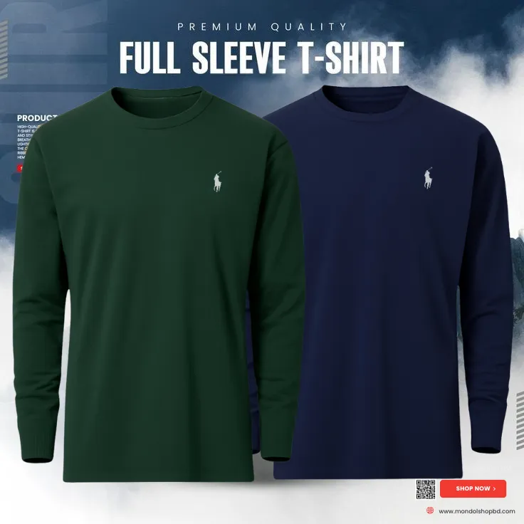 2 Pieces Premium Full Sleeve T-Shirt – Green & Navy Blue