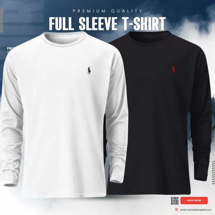 2 Pieces Premium Full Sleeve T-Shirt –  White & Black