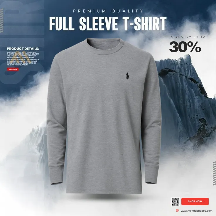 1 Pieces Premium Full Sleeve T-Shirt –  Gray