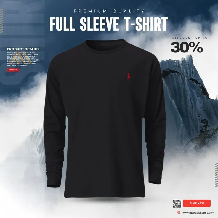 1 Pieces Premium Full Sleeve T-Shirt –  Black