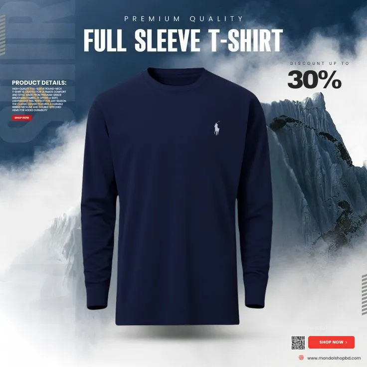 1 Pieces Premium Full Sleeve T-Shirt – Navy Blue