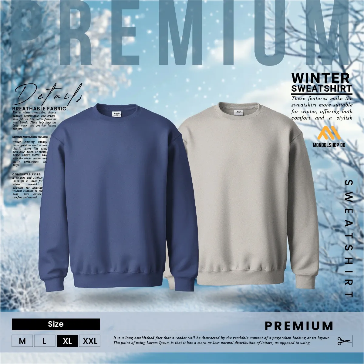 2 Pieces Premium Sweatshirt Navy Blue & Biscuits