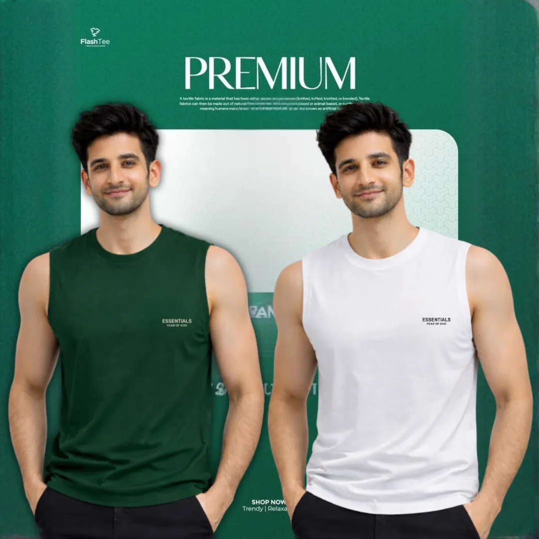 🔥 2 Pieces Sleeveless T-Shirt, Green & White কম্বো – বেশি নিন, কম খরচ করুন! 🔥