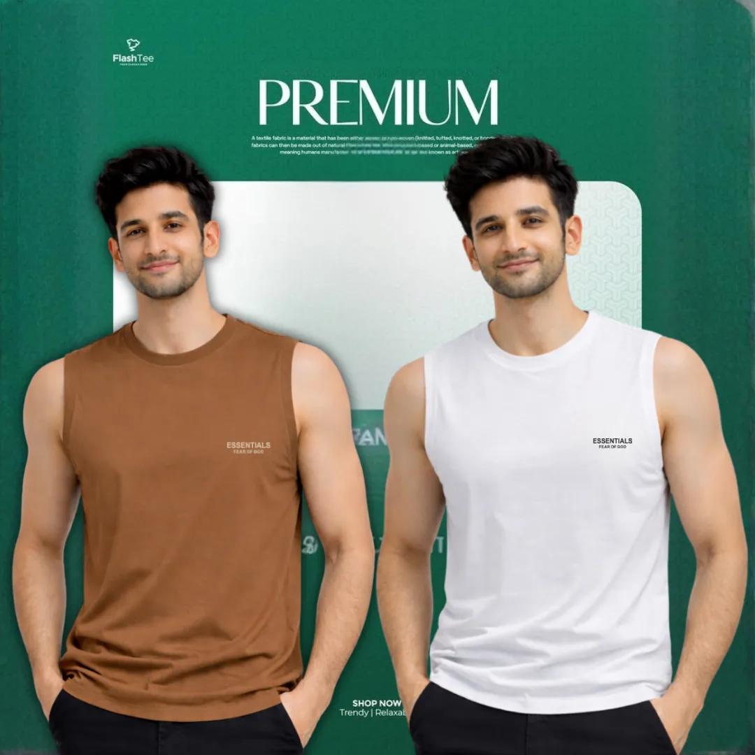 🔥 2 Pieces Sleeveless T-Shirt, Brown & White কম্বো – বেশি নিন, কম খরচ করুন! 🔥