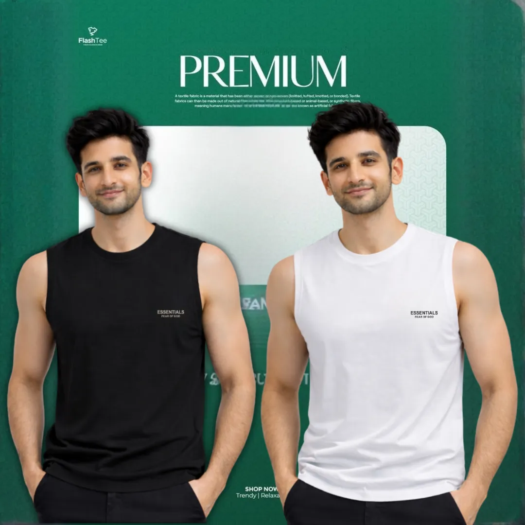 🔥 2 Pieces Sleeveless T-Shirt, Black & White  কম্বো – বেশি নিন, কম খরচ করুন! 🔥