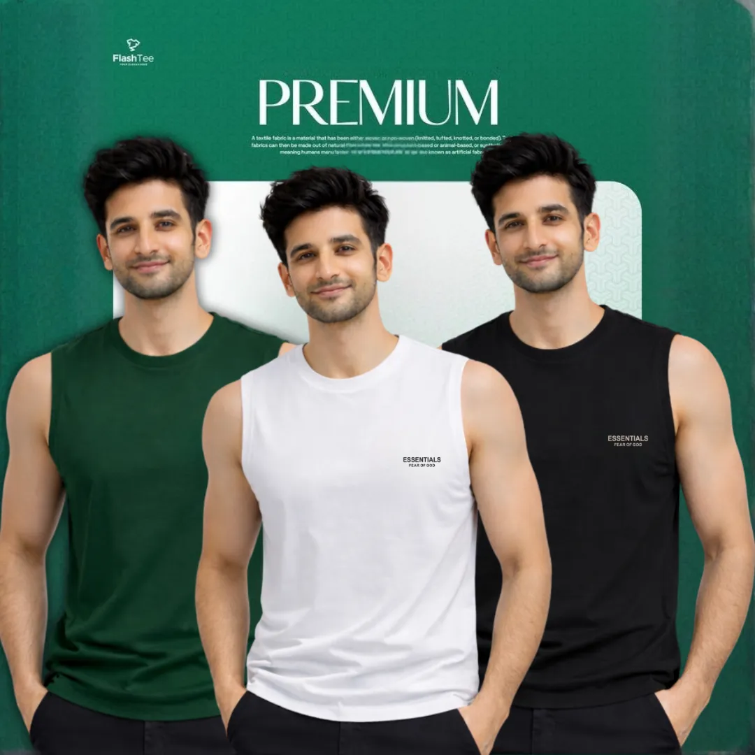 🔥 3 Pieces Sleeveless T-Shirt, Green & White & Black কম্বো – বেশি নিন, কম খরচ করুন! 🔥