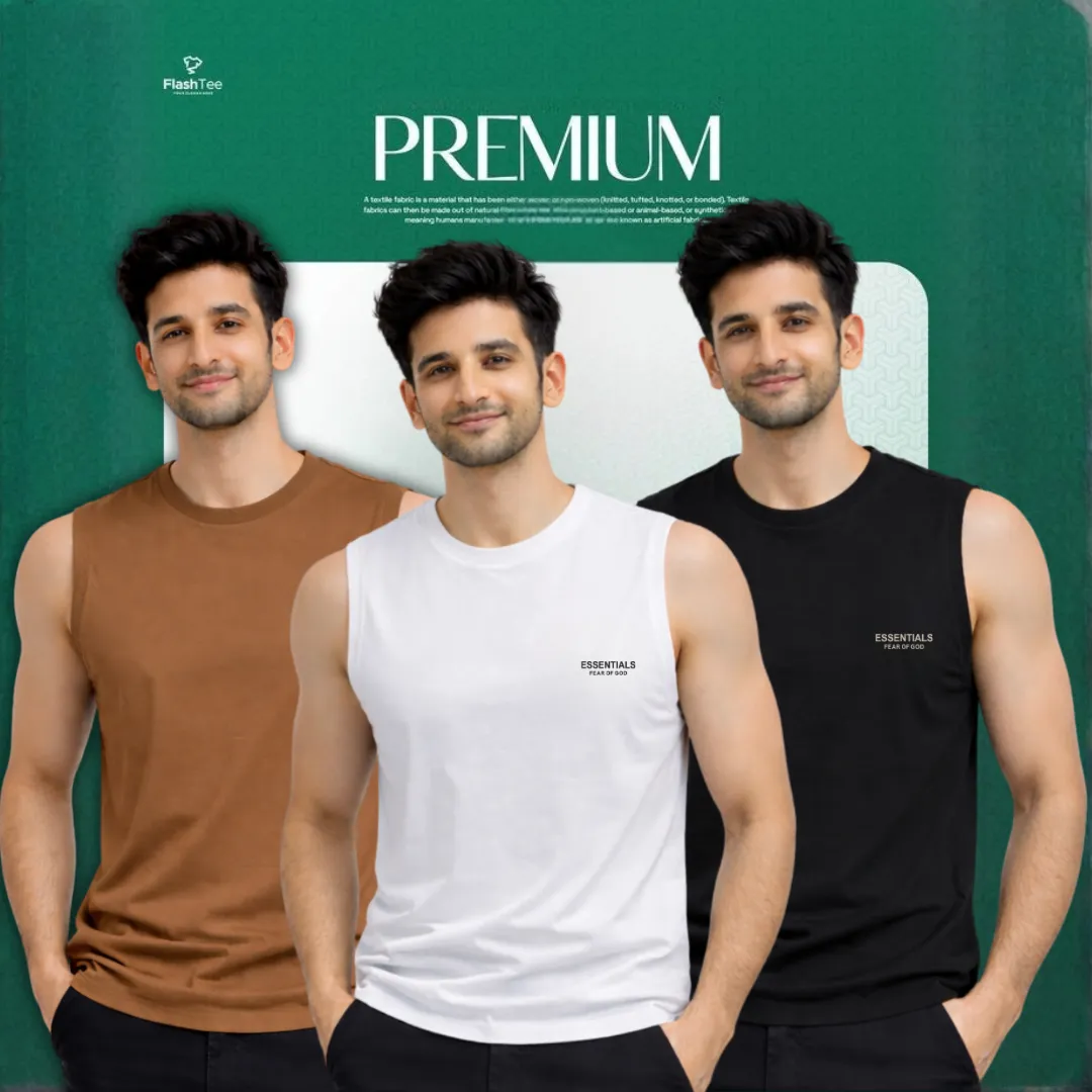 🔥 3 Pieces Sleeveless T-Shirt, Brown & White & Black কম্বো – বেশি নিন, কম খরচ করুন! 🔥