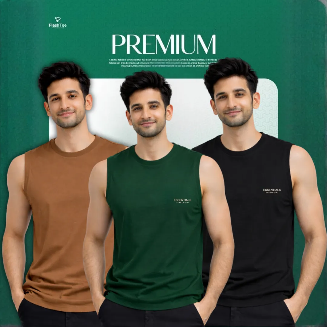 🔥 3 Pieces Sleeveless T-Shirt, Brown & Green & Black কম্বো – বেশি নিন, কম খরচ করুন! 🔥