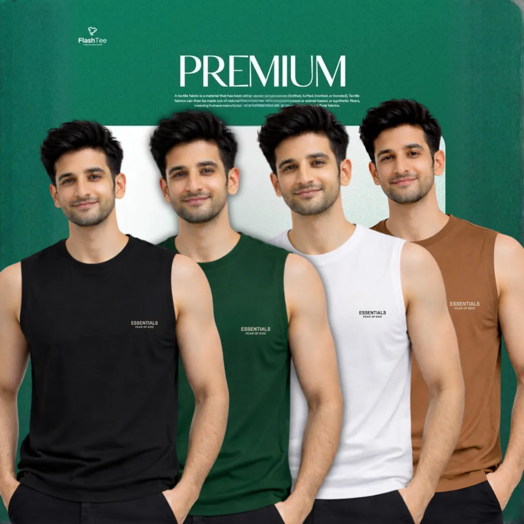 🔥 4 Pieces Sleeveless T-Shirt, Black & Green & White & Brown কম্বো – বেশি নিন, কম খরচ করুন! 🔥