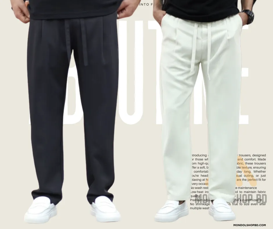 2 Pieces Premium Quality Solid Trouser's-Black & Of White