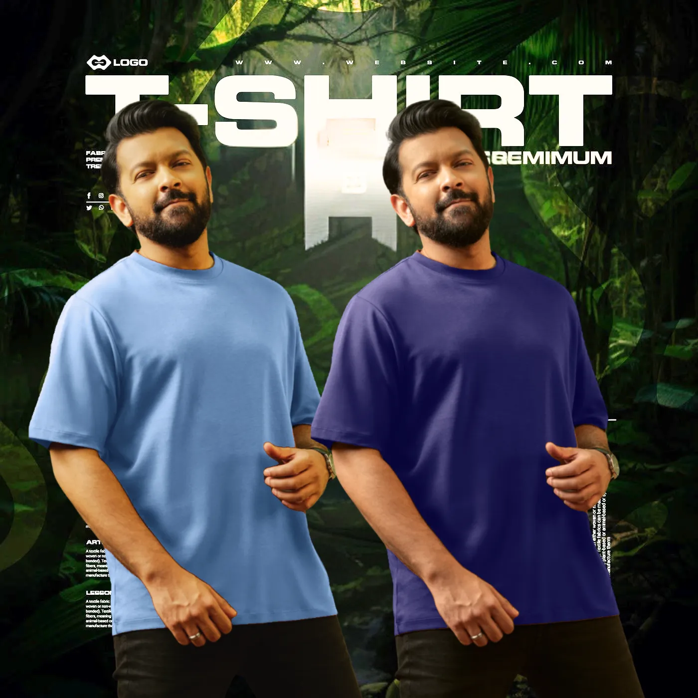2 Pieces Drop Shoulder T-Shirt Sky & Navy Blue