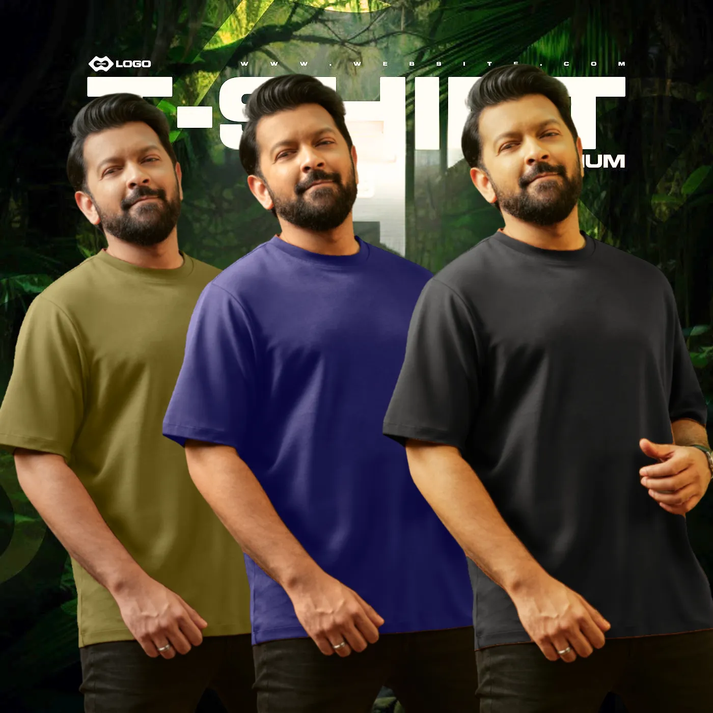 ৩ পিসে বিশেষ ছাড়! – Drop Shoulder T-Shirt (Olive & Navy blue & Black)