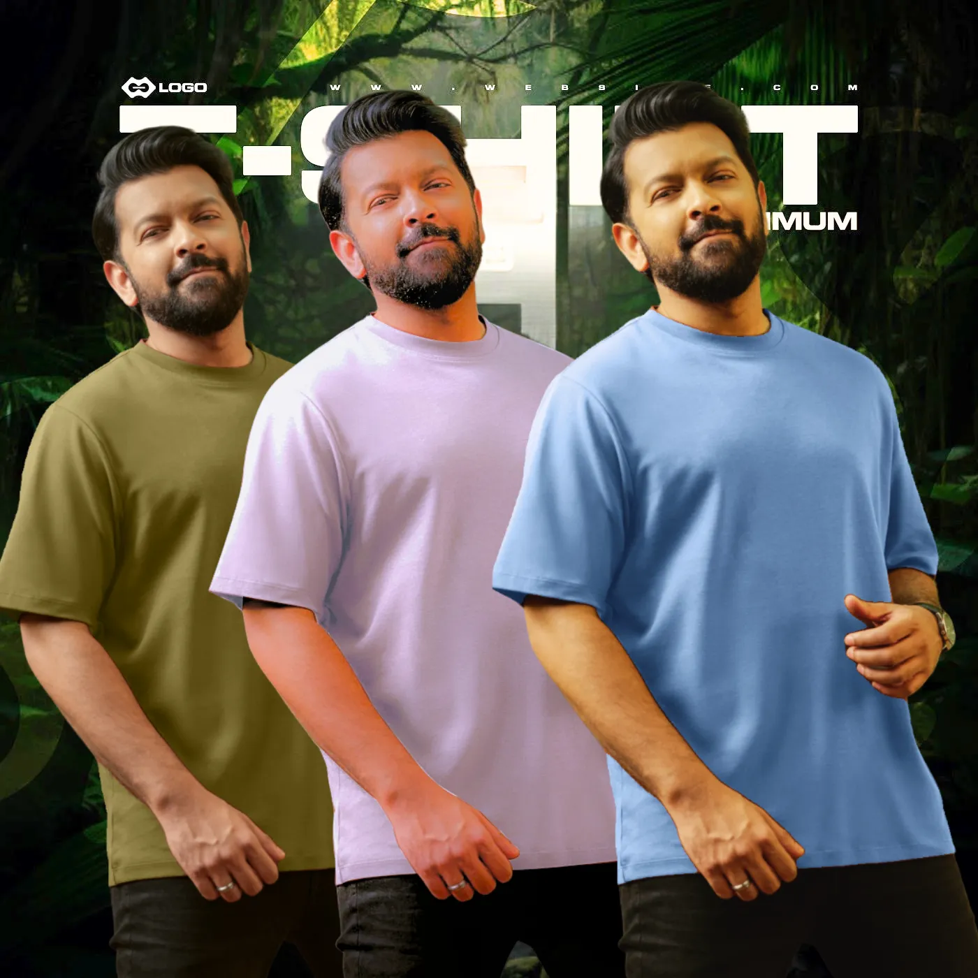 ৩ পিসে বিশেষ ছাড়! – Drop Shoulder T-Shirt (Olive & White & Sky)