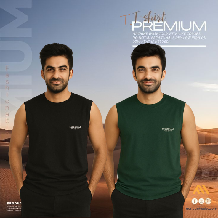 🔥 2 Pieces Sleeveless T-Shirt, Black & Green কম্বো – বেশি নিন, কম খরচ করুন! 🔥
