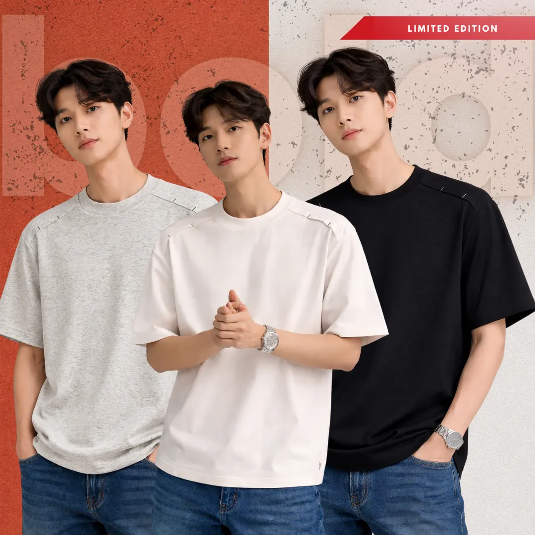 3 Piece Limited Edition Gray & White & Black Drop Shoulder T-Shirt
