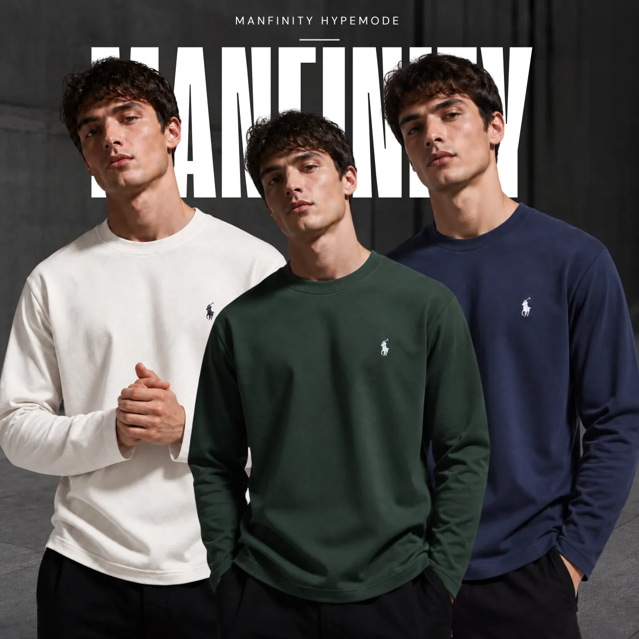 3 Pieces Premium Full Sleeve T-Shirt – Off White &  Green & Navy Blue