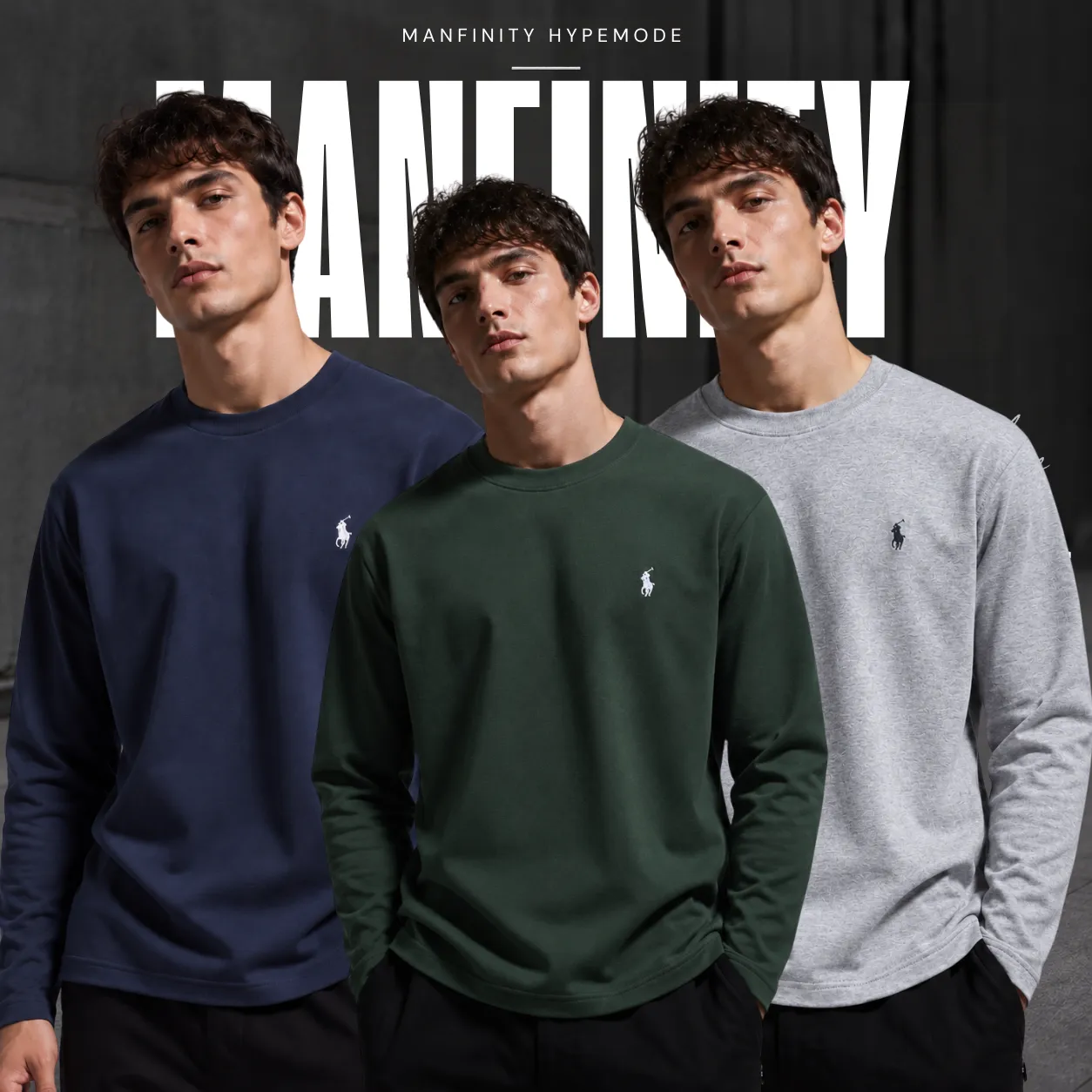 3 Pieces Premium Full Sleeve T-Shirt – Navy Blue & Green & Gray