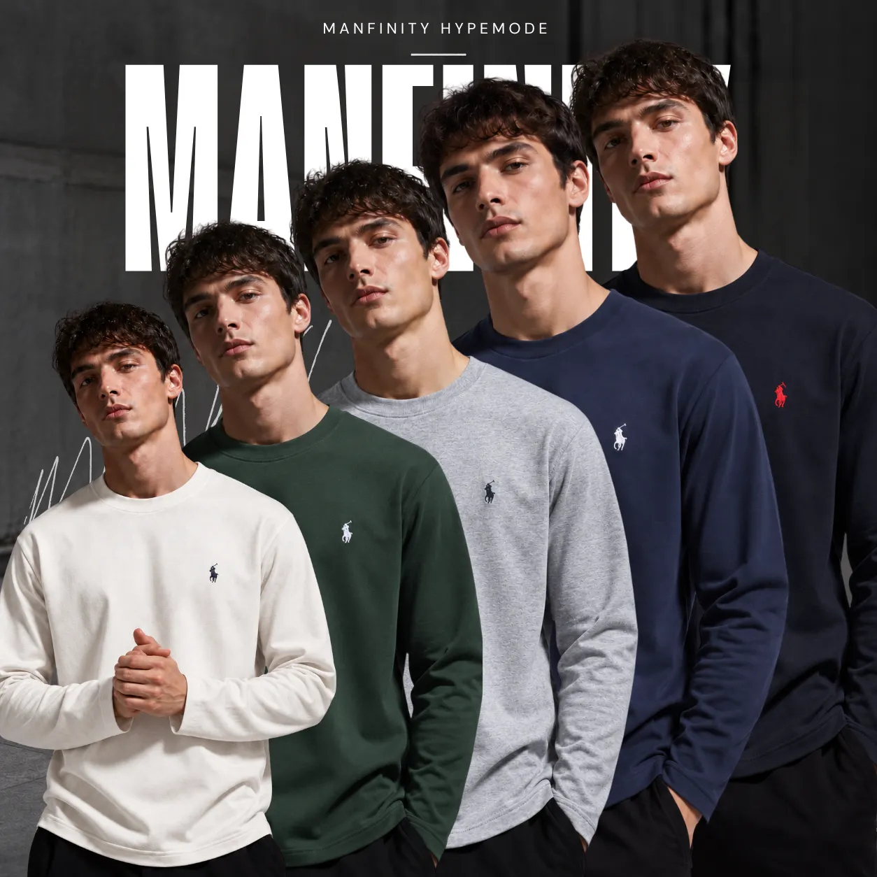5 Pieces Premium Full Sleeve T-Shirt – Off White & Green & Gray & Navy Blue & Black